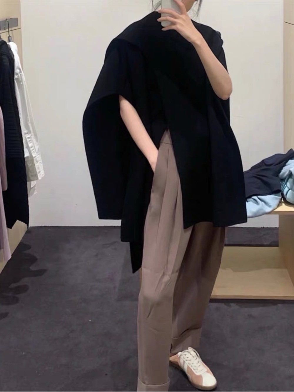 Asymmetrical Australian Wool Cape Shawl | Double-Faced Wool Wrap Scarf Coat
